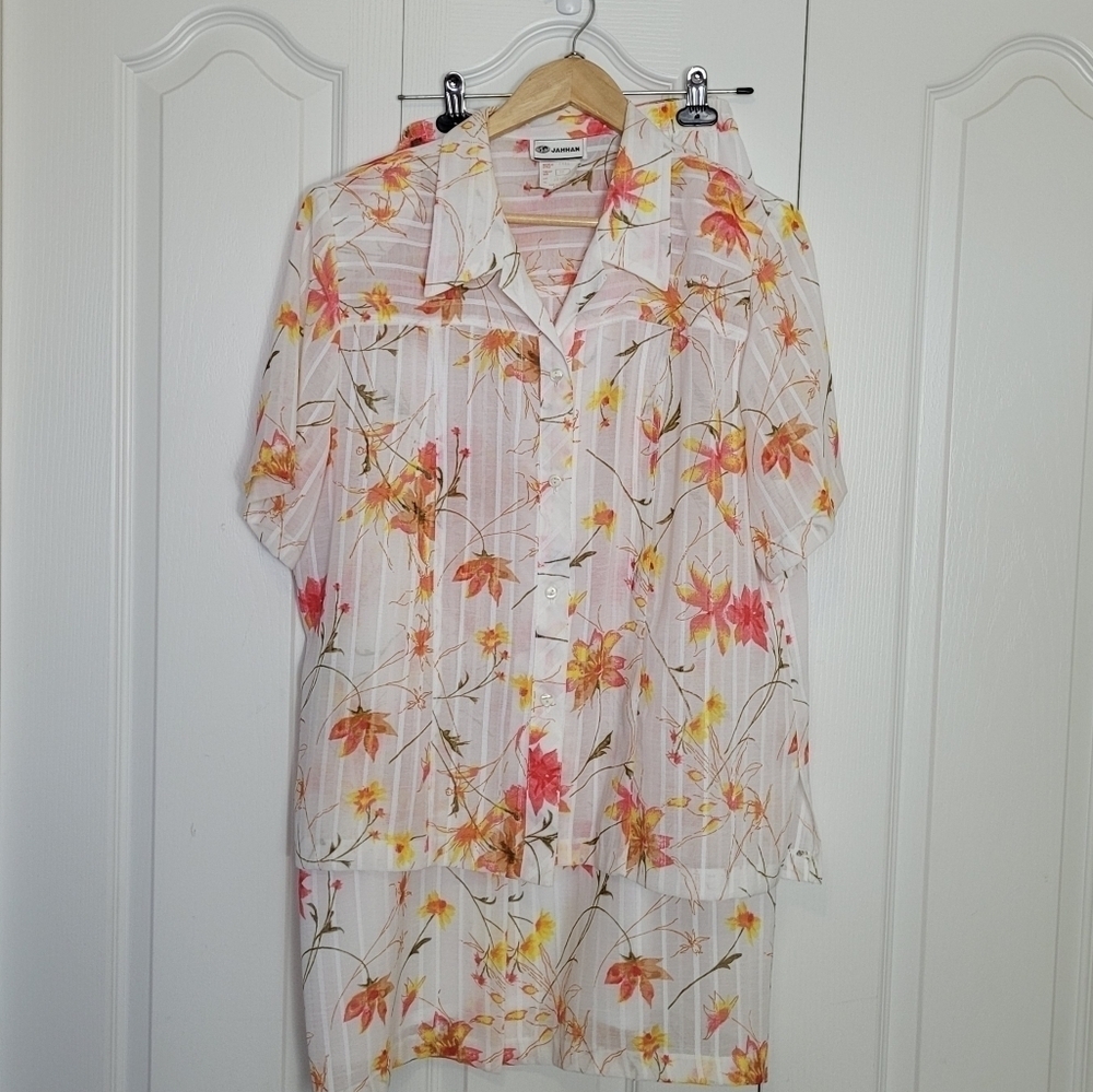 Floral Button-Up Blouse And Skirt Set